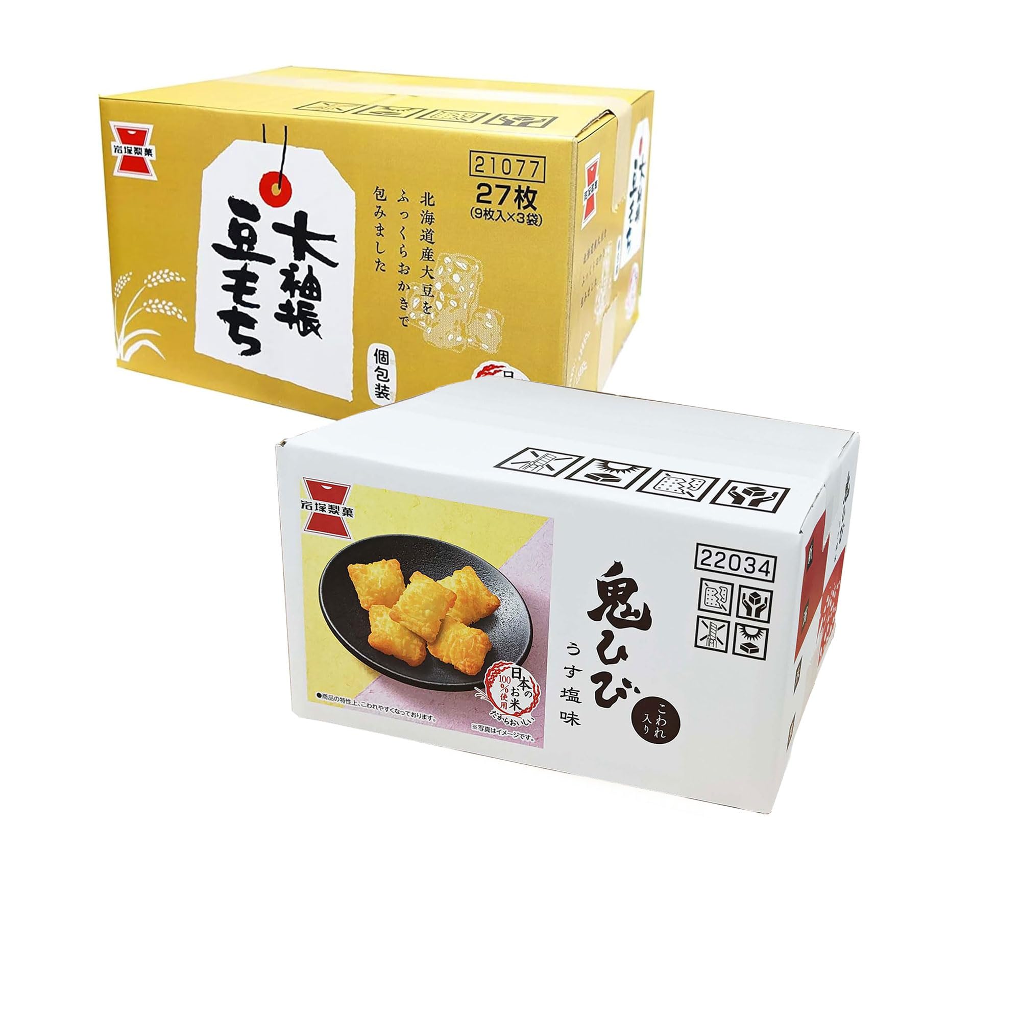 Amazon.co.jp: 岩塚製菓 箱入り大袖振豆もち 27枚入&鬼ひび232g 2種